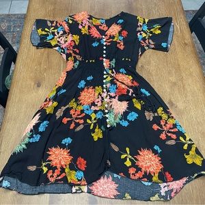Plus size  Womens Vintage Boho Button Up Split Floral Print Flowy  Dress XXL